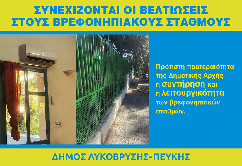Πρώτιστη προτεραιότητα της Δημοτικής Αρχής η συντήρηση και η λειτουργικότητα των Βρεφονηπιακών Σταθμών.