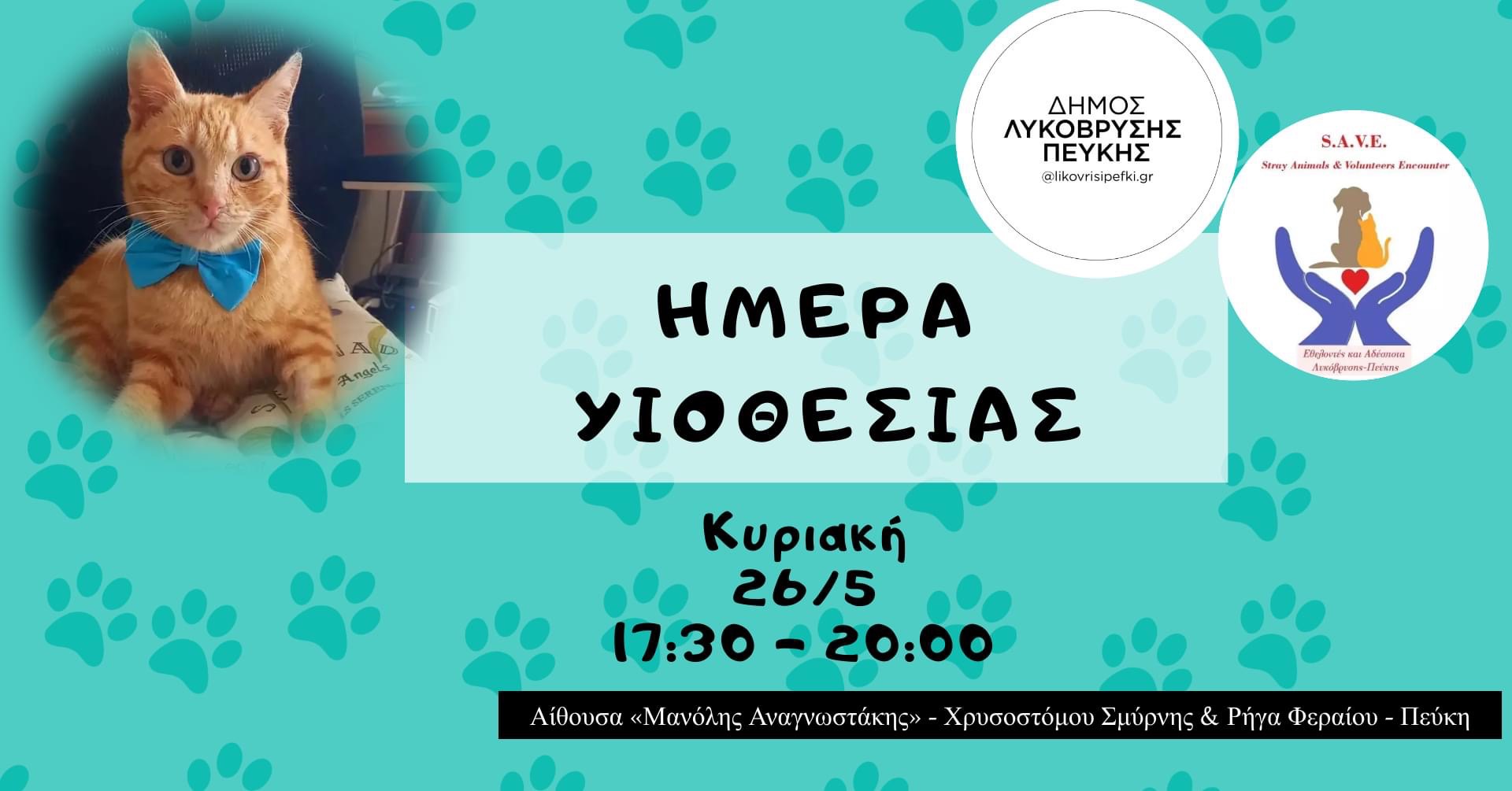 Ημέρα υιοθεσίας αδέσποτων ζώων συντροφιάς στον δήμο Λυκόβρυσης - Πεύκης!